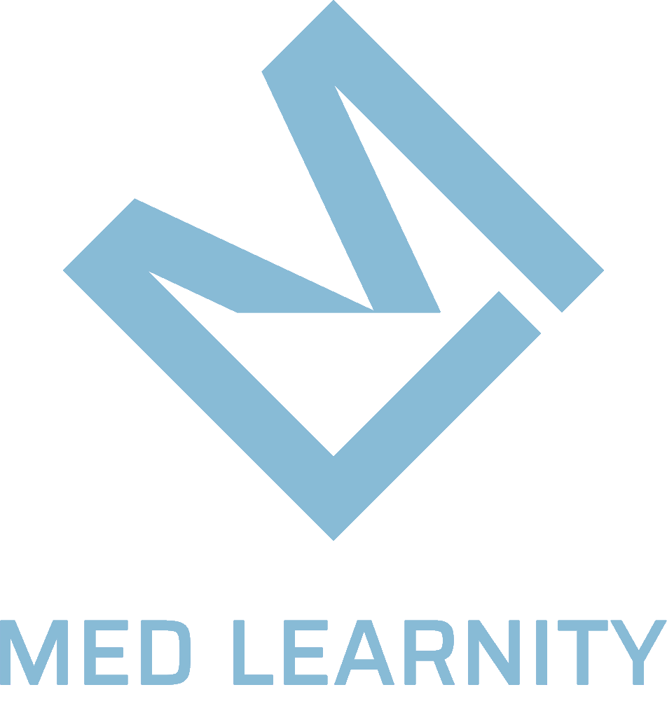 Med Learnity logo in blue and Med Learnity underneath in blue lettering